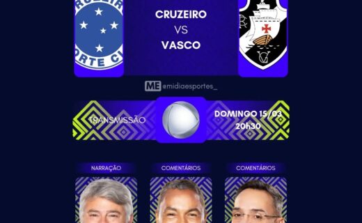 Equipe de transmissão de Cruzeiro x Vasco é anunciada