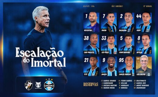 Grêmio divulga escalação para enfrentar o Vasco