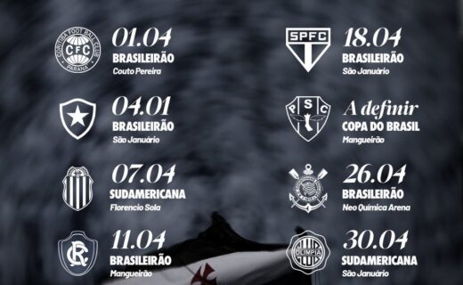 Calendário de jogos do Vasco em abril é anunciado