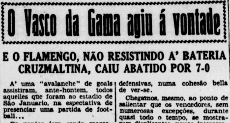 Clássico dos Milhões: 95 anos da histórica goleada de 7 a 0 do Vasco sobre o Flamengo