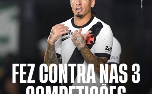 Saldivia anota gol contra em três competições distintas com a camisa do Vasco: Brasileiro, Sul-Americana e Copa do Brasil