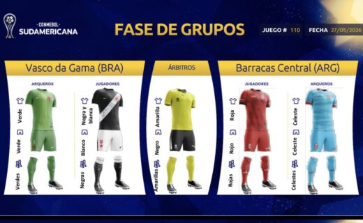 Vasco joga contra o Barracas Central com uniforme preto e branco; goleiro vestirá verde