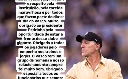 Renato Gaúcho declara: ‘O Vasco sempre terá um lugar especial no meu coração’ após saída