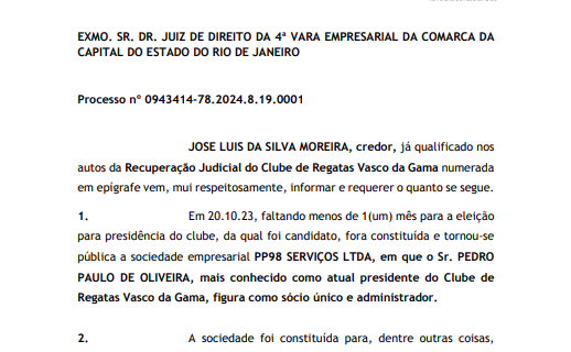 José Luis Moreira denuncia Pedrinho por suposta empresa de agenciamento de jogadores e solicita investigação do MP