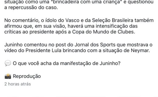 Souza e Juninho Pernambucano discutem política em redes sociais