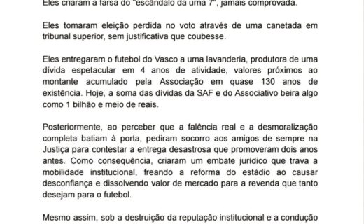 Nota do Fuzarca analisa a situação atual do Vasco