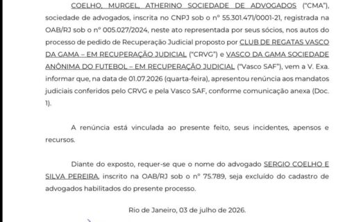 Escritório desiste do processo de recuperação judicial do Vasco