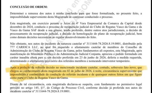Recuperação Judicial: Juíza se declara suspeita e menciona apenas o CRVG