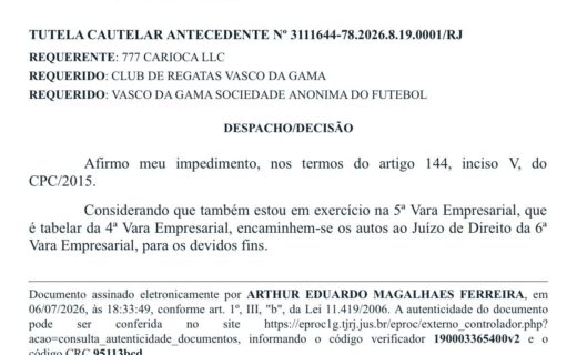 Processo da SAF do Vasco é redistribuído após juiz da 4ª Vara Empresarial se declarar impedido