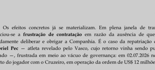 Vasco revela negociação em andamento para contratar Gabriel Pec antes da intervenção na SAF