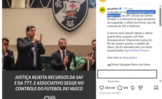 Desembargador que analisará agravo do Vasco já favoreceu Pedrinho em disputa contra a 777