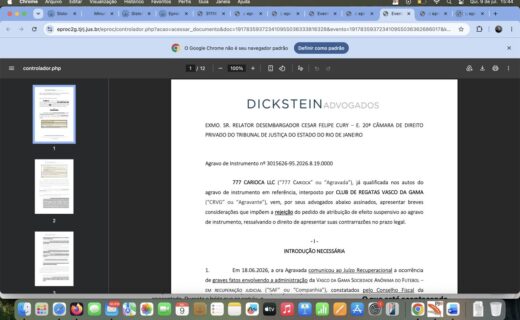 777 Carioca solicita ao STJ a rejeição do efeito suspensivo no agravo do Vasco