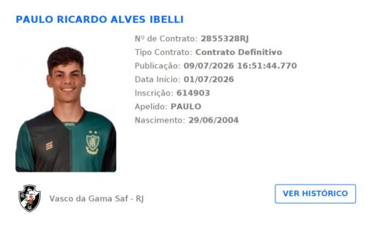 Vasco registra Paulinho no BID e jogador já está apto para estrear