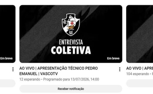 VascoTV transmite apresentações de Paulinho e Pedro Emanuel e coletiva de Admar Lopes