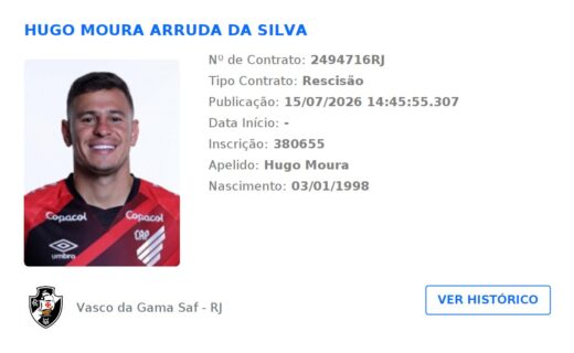 Hugo Moura tem rescisão registrada no BID