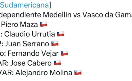 Arbitragem chilena define Independiente Medellín x Vasco com VAR e árbitro de campo