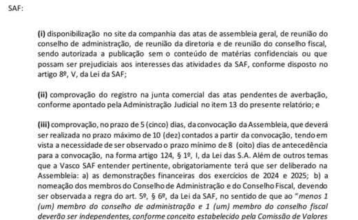 Vasco SAF recebe solicitações de administração judicial para publicação de atas e convocação de AGE