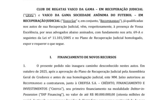 Vasco revela detalhes sobre solicitação de empréstimo DIP e Crefisa renuncia ao direito de preferência