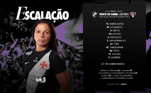 Feminino: Escalação do Vasco para duelo contra o São Paulo é divulgada