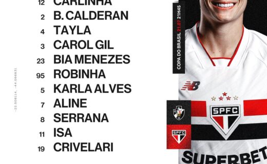Feminino: Escalação do São Paulo para duelo contra o Vasco é divulgada