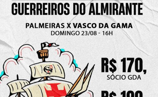 GDA e TOV organizam caravana para o duelo entre Palmeiras e Vasco em São Paulo no dia 23/08