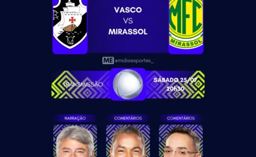 Transmissão de Vasco x Mirassol contará com equipe de profissionais renomados