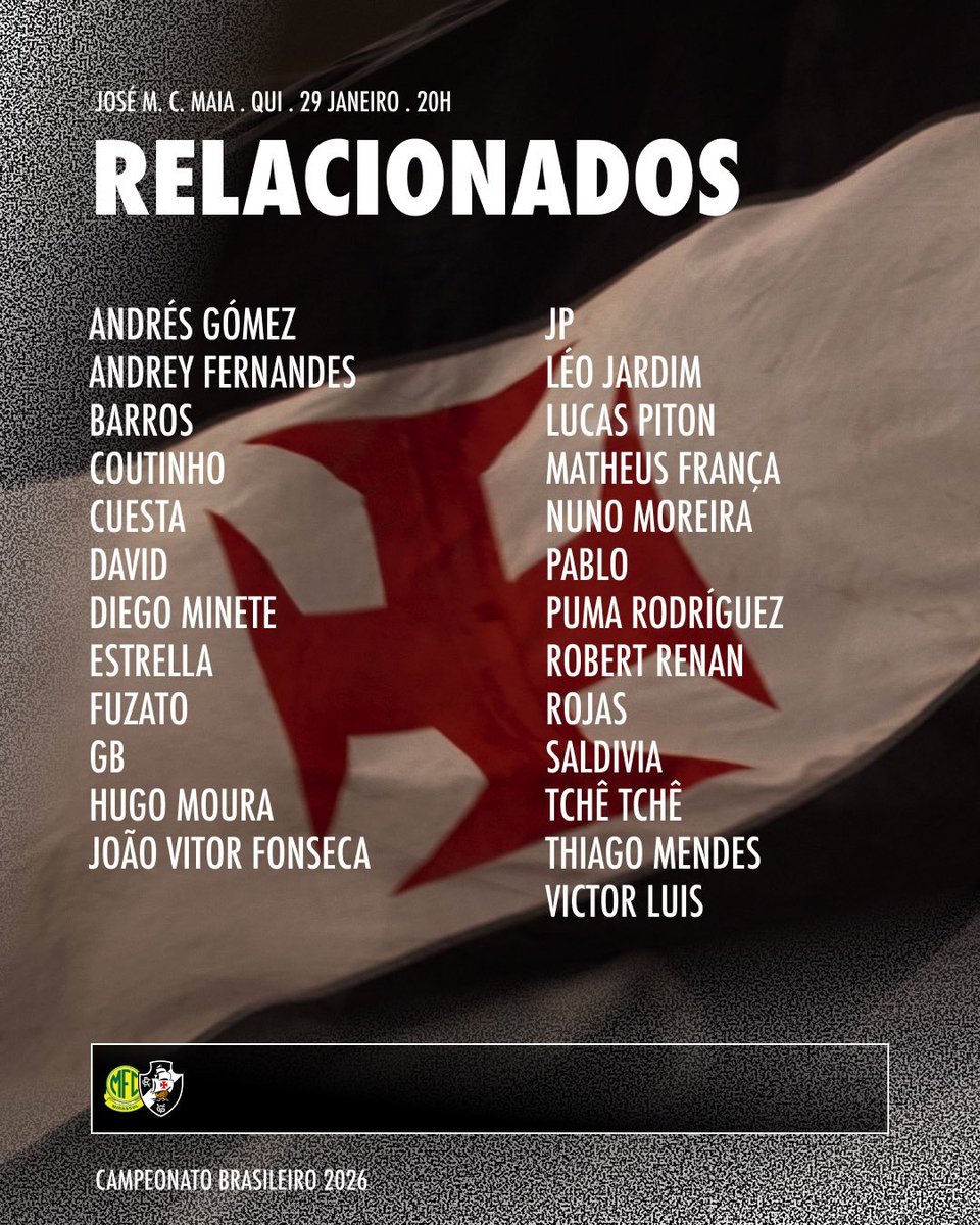Vasco define convocados para duelos contra o Mirassol