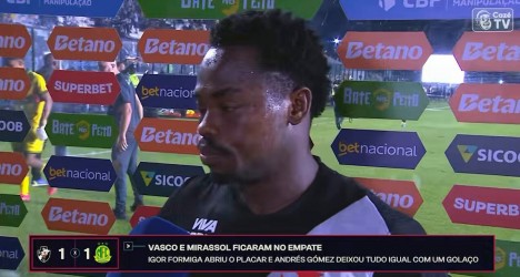 Andrés Gómez comenta empate entre Vasco e Mirassol em entrevista após partida