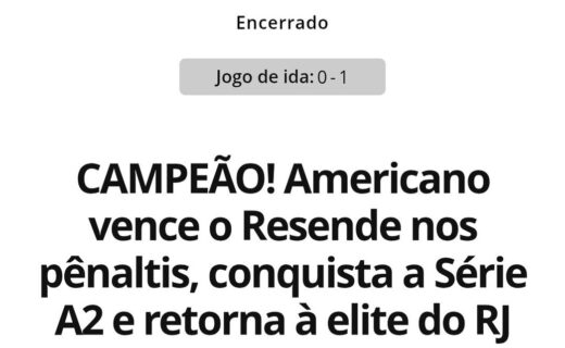 Americano conquista a Série A2 e garante retorno à elite do futebol carioca
