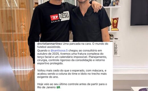 Médico que realizou cirurgia em Sosa em 2025 envia mensagem de apoio ao jogador no Vasco