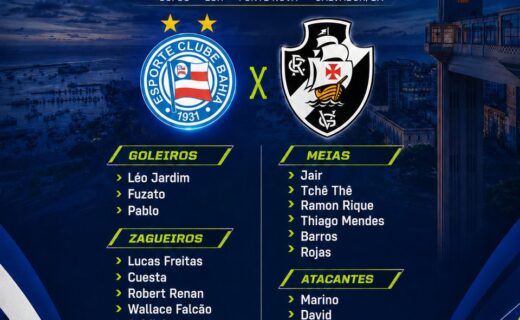 Vasco divulga lista de convocados para duelo contra o Vitória