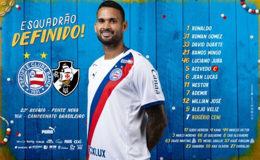 Bahia divulga escalação para duelo contra o Vasco