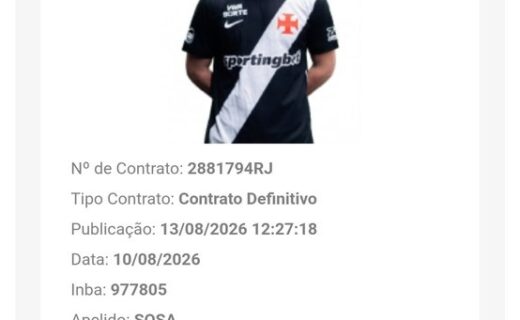 Santiago Sosa é registrado no BID da CBF e pode fazer sua estreia pelo Vasco contra o Santos no domingo