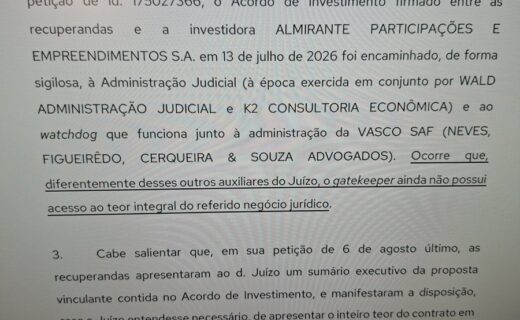 Gatekeeper solicita acesso a acordo entre Vasco e Lamacchia e promete se manifestar sobre venda da SAF