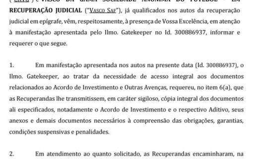 Vasco submete contrato com a Almirante para análise do gatekeeper
