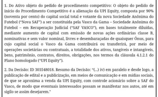 UPI Equity: edital de alienação é divulgado na íntegra