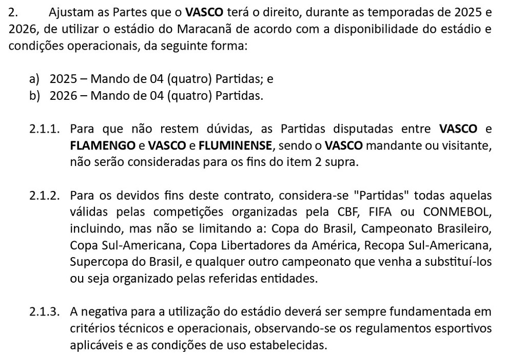 Trecho do acordo entre Vasco, Flamengo e Fluminense — Foto: Reprodução