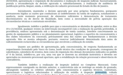 Juíza nega pedido de reconsideração de torcedor sobre o Maracanã e mantém decisão anterior; processo avança para 2ª instância