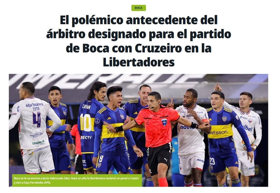 Olé repercute escolha de árbitro para Boca x Cruzeiro — Foto: Reprodução