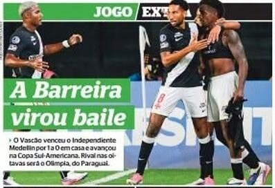 Vasco supera Independiente Medellín com 1 a 0 e repercussão ganha destaque na imprensa